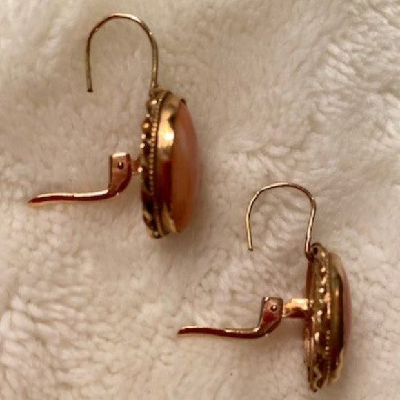 Italian Rare Pink Coral Dangling Pierced Earrings - Picture 8 of 10